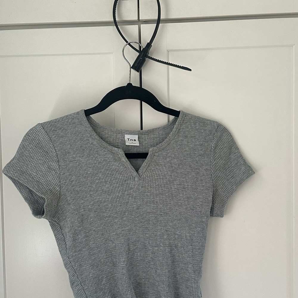 TNA Heather Gray Ribbed Knit Top